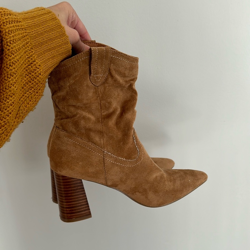 Tan faux suede booties
